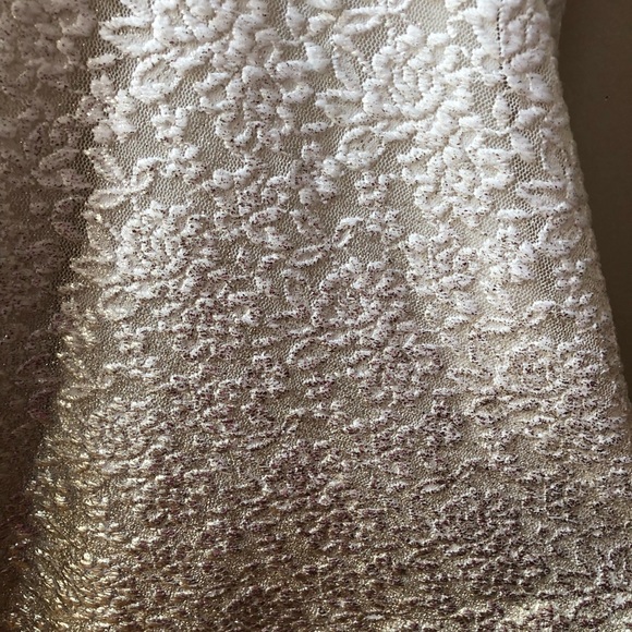 Free People Cream & Gold Lace Spaghetti Strap Dress Size Medium Asymmetrical Hem - Picture 4 of 9